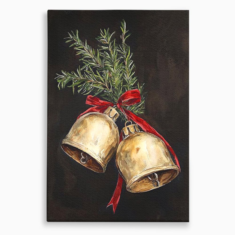 Tablou canvas cu tablou canvas cu clopotei de craciun, fara rama, pe sasiu de lemn